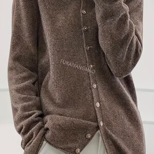 New merino button hoodie cardigan sweater, brown, med, $41